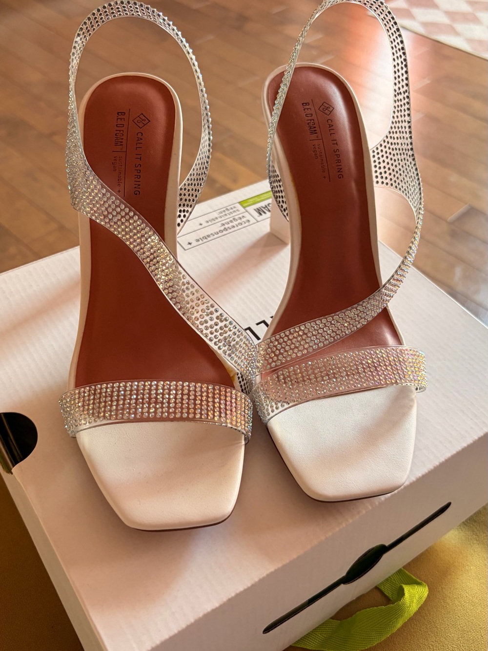 Call It Spring White Crystal-Strap Slingback Heels